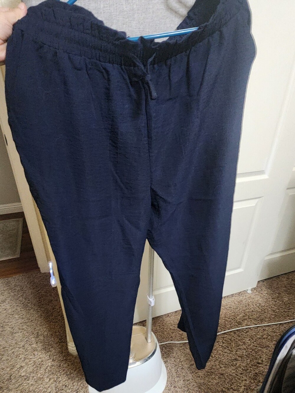 Navy Linen Blend Drawstring Pants XXL